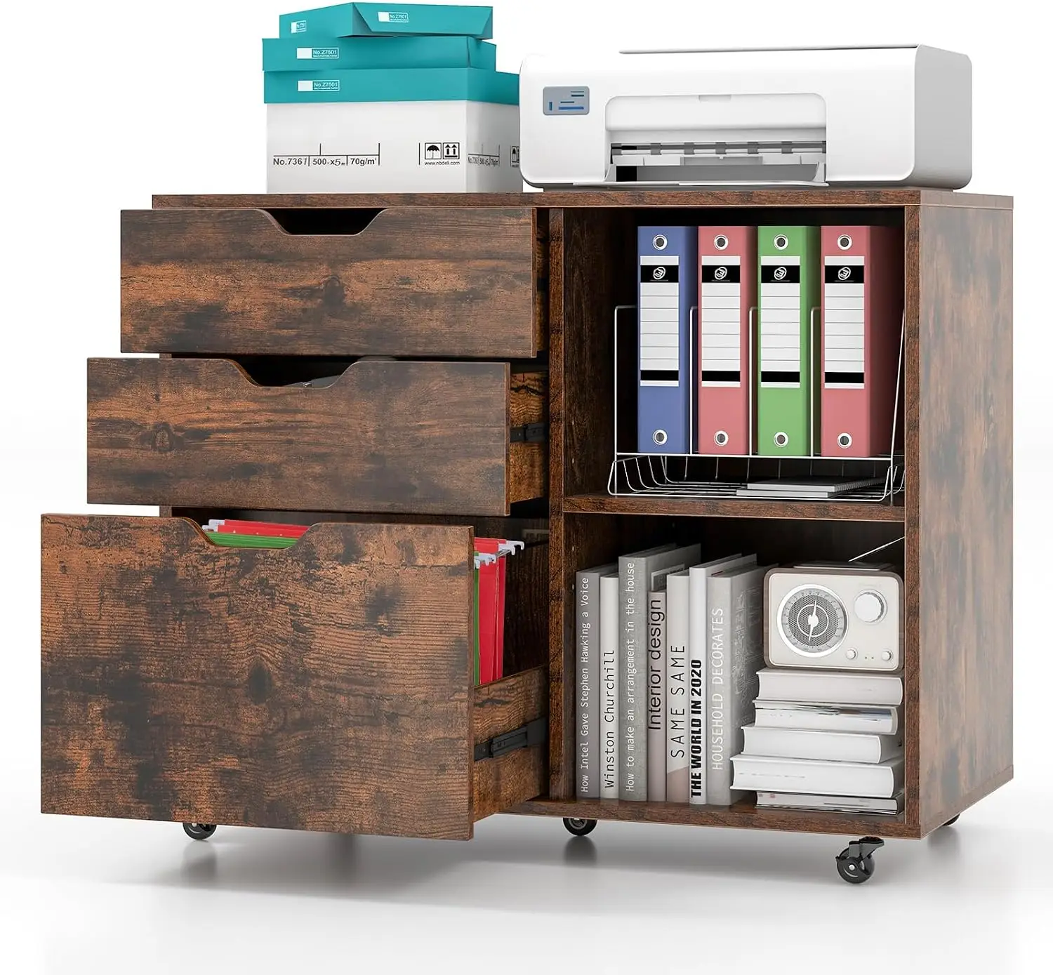 File Cabinet Lateral - 3-Drawer File Cabinet, Mobile Printer Stand