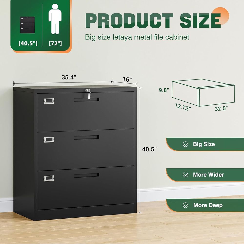 Black Lateral 3 Drawer Locked  - đánh giá và giá File Cabinet Lateral