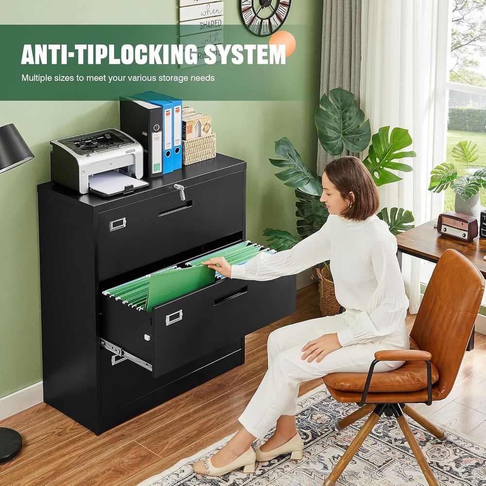 Black Lateral 3 Drawer Locked  - đánh giá và giá File Cabinet Lateral